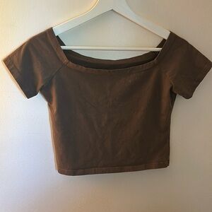 brown brandy melville (john galt) wide U neck cropped baby tee